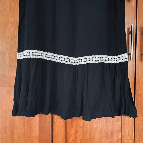 Commense Midi Dress Lightweight Open Sleeve Lace Trim Black Size XS NEW - Picture 6 of 11